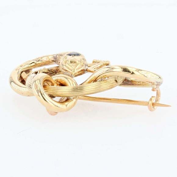 French 19th Century Sapphire 18 Karat Yellow Gold Snake Ring - Picture 3 of 7